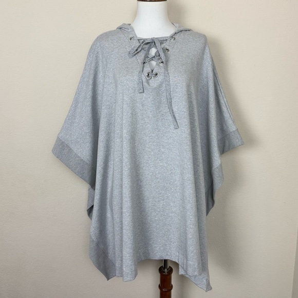 L'AGENCE Lizzy Lace Up Grey Hooded Poncho - Picture 5 of 16